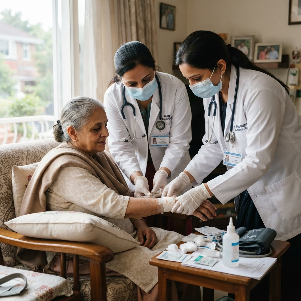 Medical professionals providing care support at home